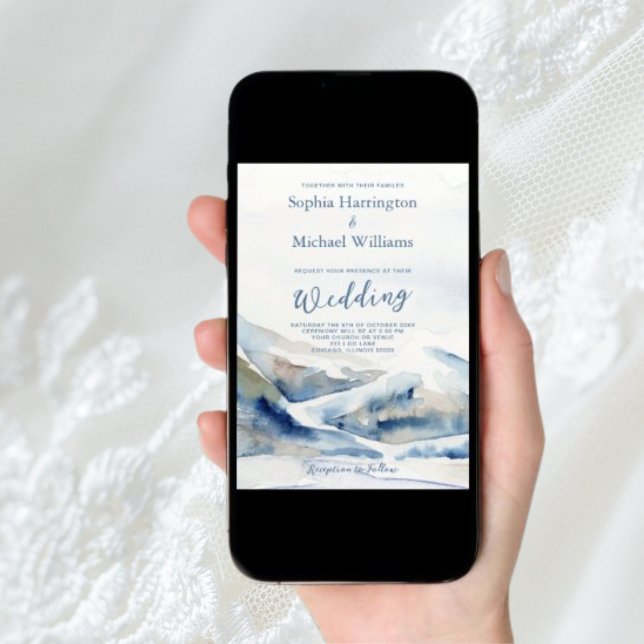 Dusty Blue Mountains Hochzeit digitale Einladung (Von Creator hochgeladen)