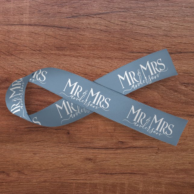 Dusty Blue Mr & Mrs Newlywed Couple Wedding Satinband (Dusty Blue Mr & Mrs Newlywed Couple Wedding Satin Ribbon
)
