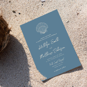 Dusty Blue Muschel Beach Ocean Hochzeit in Urlaubs Einladung