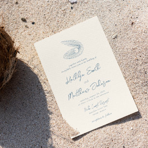 Dusty Blue Muschel Beach Ocean Hochzeit in Urlaubs Einladung