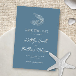 Dusty Blue Muschel Beach Ocean Hochzeit in Urlaubs Save The Date