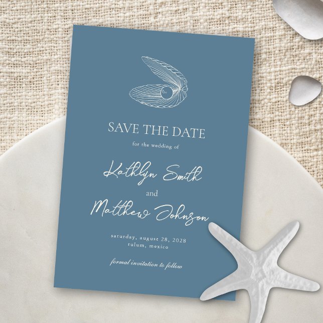 Dusty Blue Muschel Beach Ocean Hochzeit in Urlaubs Save The Date (Von Creator hochgeladen)