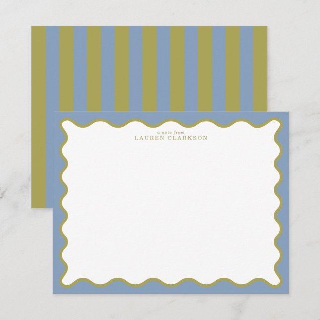 Dusty Blue & Mustard Wavy Border Note Card Einladung (Vorne/Hinten)
