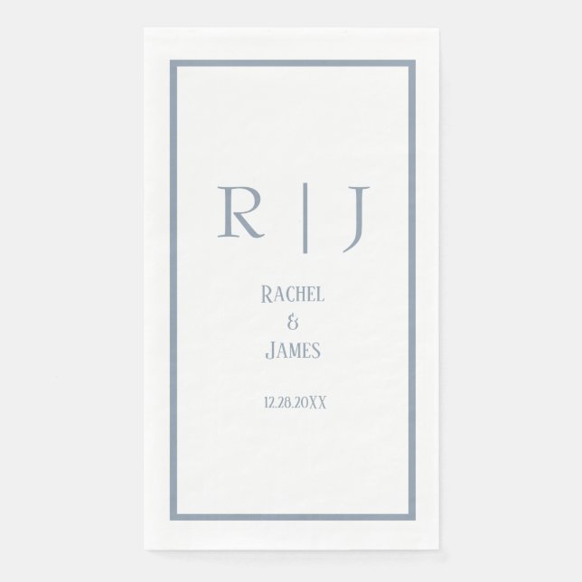 Dusty Blue Name Monogram Simple Elegante Wedding Serviette (Vorderseite)