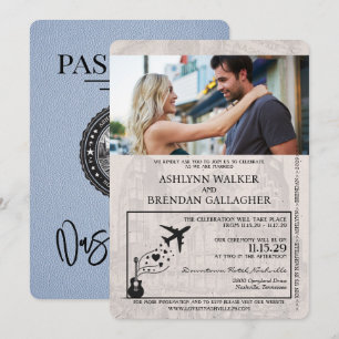Dusty Blue Nashville Passport Hochzeit Einladung