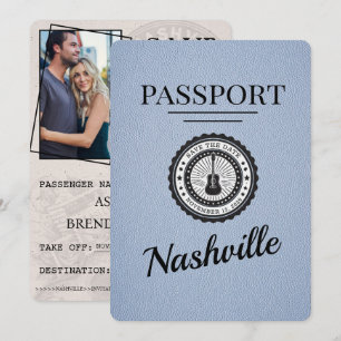 Dusty Blue Nashville Passport Save the Date