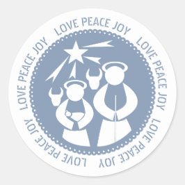 Dusty Blue Nativity Scene Liebe Peace Joest Runder Aufkleber