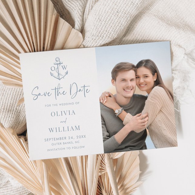 Dusty Blue Nautical Anchor Monogram Wedding Foto Save The Date (Von Creator hochgeladen)