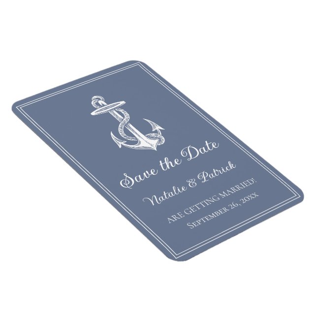 Dusty Blue Nautical Anchor Speichern Sie das Date  Magnet (Rechte Seite)