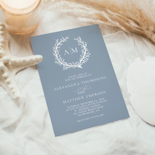 Dusty Blue Nautical Coral Reef Minimal Wedding Einladung