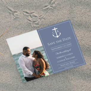 Dusty Blue Nautical Monogram Foto Save the Date