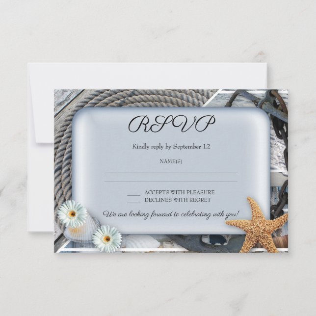 Dusty Blue Nautical Wedding RSVP Card Einladung (Vorderseite)