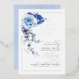 Dusty Blue & Navy Blue Floral Boho Wedding Folieneinladung