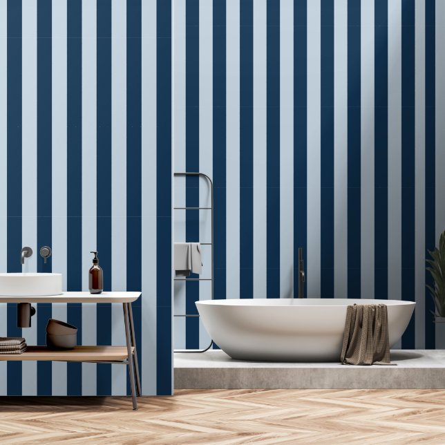 Dusty Blue & Navy Blue Wide 4 Zoll Streifen Tapete (Badezimmer)