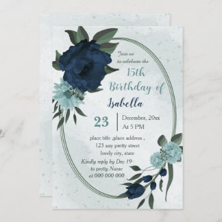 Dusty blue & navy Blume geometrischer Geburtstag Einladung
