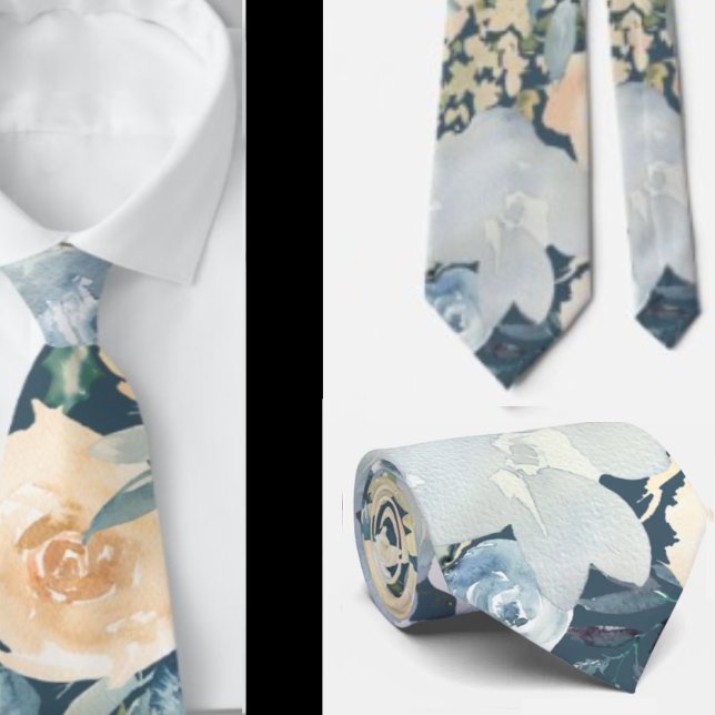 Dusty Blue Navy Blume Rose Floral Neck Tie Krawatte (Von Creator hochgeladen)