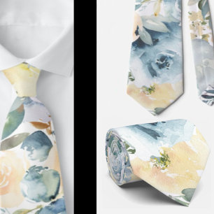 Dusty Blue Navy Blume Rose Floral Neck Tie Krawatte