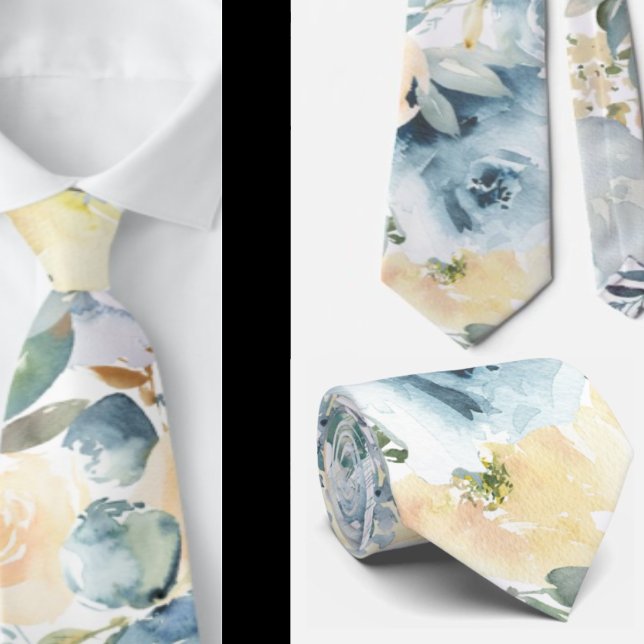 Dusty Blue Navy Blume Rose Floral Neck Tie Krawatte (Von Creator hochgeladen)