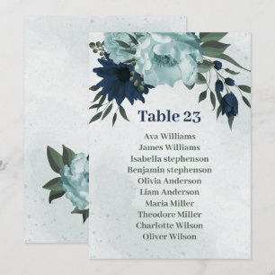 Dusty blue & navy Blume Sitzkarte Einladung