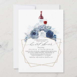 Dusty Blue Navy Blume Weinverkostung Brautparty Einladung