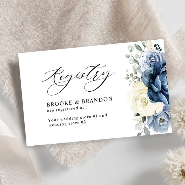 Dusty Blue Navy Champagne Elfenbein Wedding Regist Begleitkarte (Dusty Blue Navy Champagne Ivory Wedding Registry Enclosure Card)