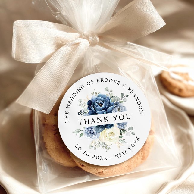 Dusty Blue Navy Champagne Elfenbein Wedding Vielen Runder Aufkleber (Dusty Blue Navy Champagne ivory Wedding Thank you Classic Round Sticker)