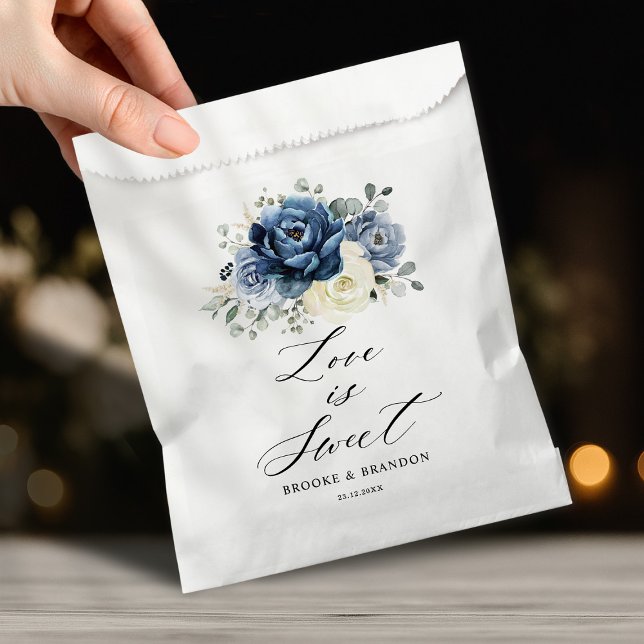 Dusty Blue Navy Champagne Elfenbeinblume Hochzeit Geschenktütchen (Dusty Blue Navy Champagne Ivory Floral Wedding Favor Bag)