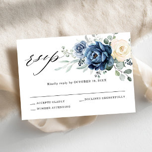 Dusty Blue Navy Champagne Elfenbeinblume Hochzeit RSVP Karte