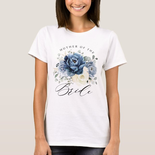 Dusty Blue Navy Champagne Elfenbeinblume Hochzeit T-Shirt (Vorderseite)