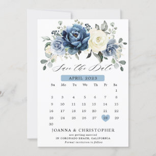 Dusty Blue Navy Champagne Elfenbeinblume Kalender  Save The Date