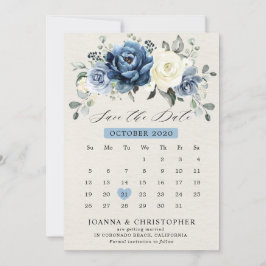 Dusty Blue Navy Champagne Elfenbeinblume Kalender  Save The Date
