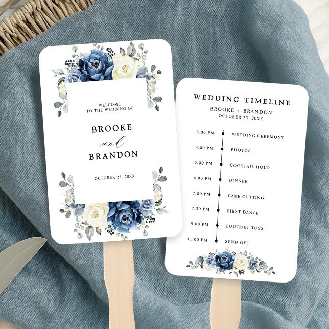 Dusty Blue Navy Champagne Elfenbeinhochzeit Timeli Fächer (Dusty Blue Navy Champagne Ivory wedding Timeline Hand Fan)