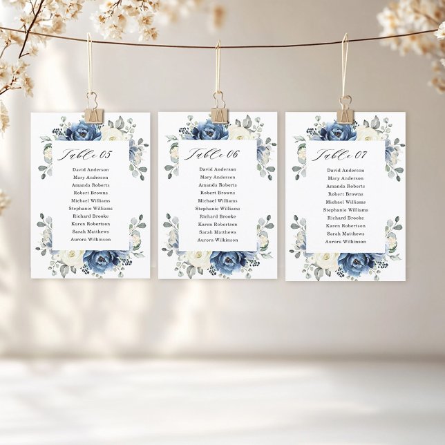 Dusty Blue Navy Champagne Elfenbeinsitzkarte Einladung (Dusty Blue Navy Champagne Ivory Seating Chart card)