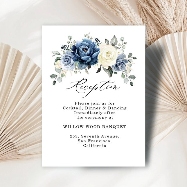 Dusty Blue Navy Champagne Hochzeitsempfang Begleitkarte (Dusty Blue Navy Champagne Ivory Wedding Reception Enclosure Card)
