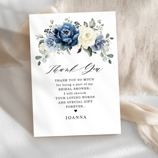 Dusty Blue Navy Champagne Ivory Brautparty Dankeskarte (Dusty Blue Navy Champagne Ivory Bridal Shower Thank You Card)