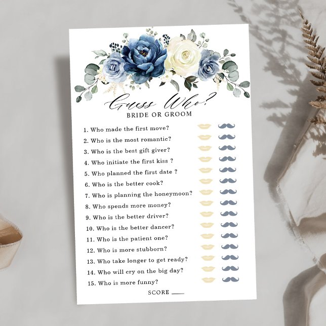 Dusty Blue Navy Champagne Ivory Brautparty Game (Dusty Blue Navy Champagne Ivory Bridal Shower Game, Guess who bride or groom?)
