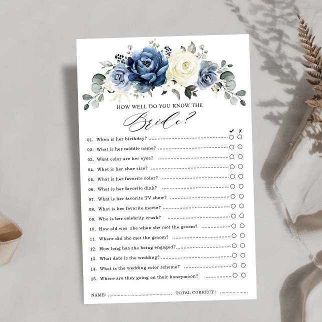 Dusty Blue Navy Champagne Ivory Brautparty Game (Dusty Blue Navy Champagne Ivory Bridal Shower Game how well do you know the bride.)