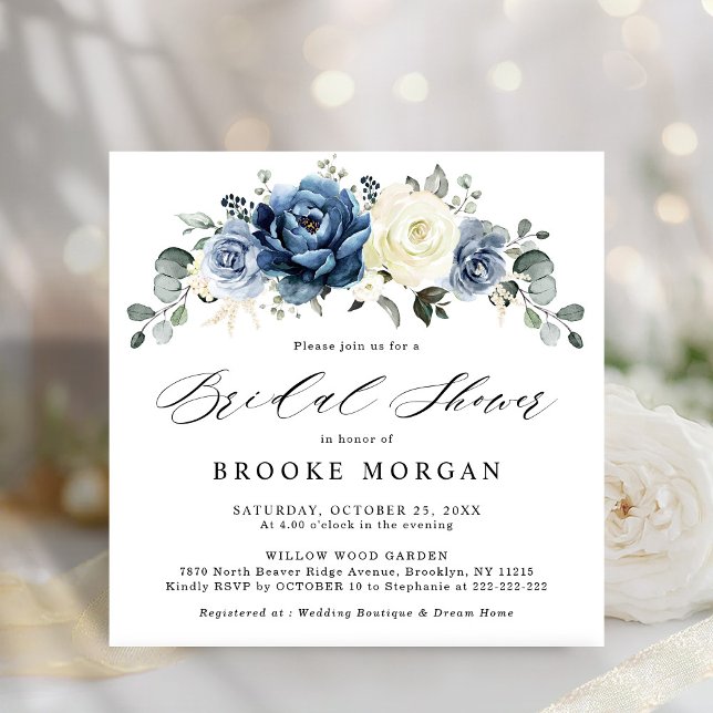 Dusty Blue Navy Champagne Ivory Brautparty Invi Einladung (Dusty Blue Navy Champagne Ivory Bridal Shower  Invitation)
