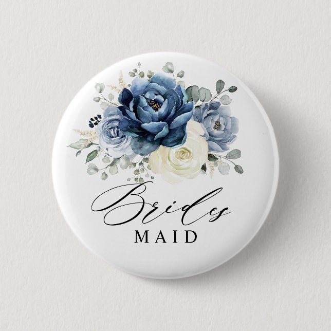 Dusty Blue Navy Champagne Ivory Bridesmaid Button (Vorderseite)