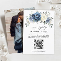 Dusty Blue Navy Champagne Ivory Floral QR Code