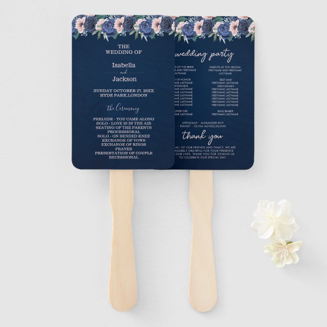 Dusty Blue Navy Champagne Ivory Wedding Fächer (Vorne und Hinten)