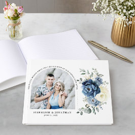 Dusty Blue Navy Champagne Ivory Wedding Foto Gästebuch