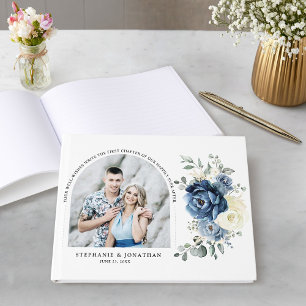 Dusty Blue Navy Champagne Ivory Wedding Foto Gästebuch