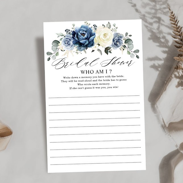 Dusty Blue Navy Champagner Elfenbein, der ich spie (Dusty Blue Navy Champagne Ivory Bridal Shower Who Am I Game )