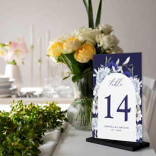Dusty Blue Navy Floral Arch Tischnummer