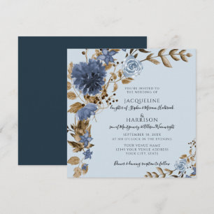 Dusty Blue Navy Floral Earth Tone Greenerity Weddi Einladung