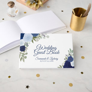 Dusty Blue & Navy Floral Elegant Boho Wedding Gästebuch