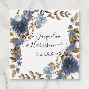 Dusty Blue Navy Floral Rustic Fall Neutral Foliage Geschenkanhänger