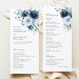 Dusty Blue Navy Floral Watercolor Wedding Ceremony Programm