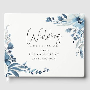 Dusty Blue Navy Floral Wedding Gästebuch